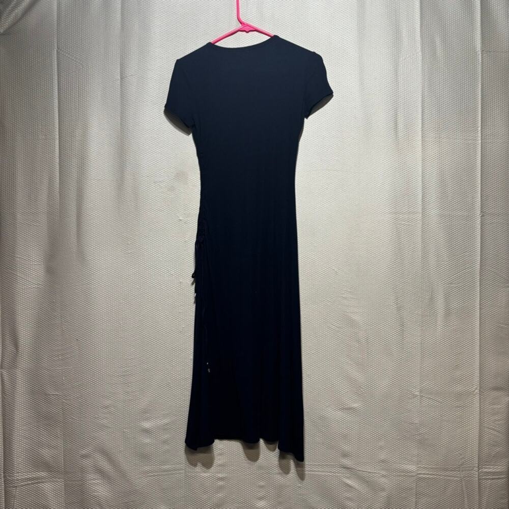 Theory Jilaena Ribbed Viscose Dress Size P (Petite) Ruched Drawstring Side Slit - Picture 9 of 9